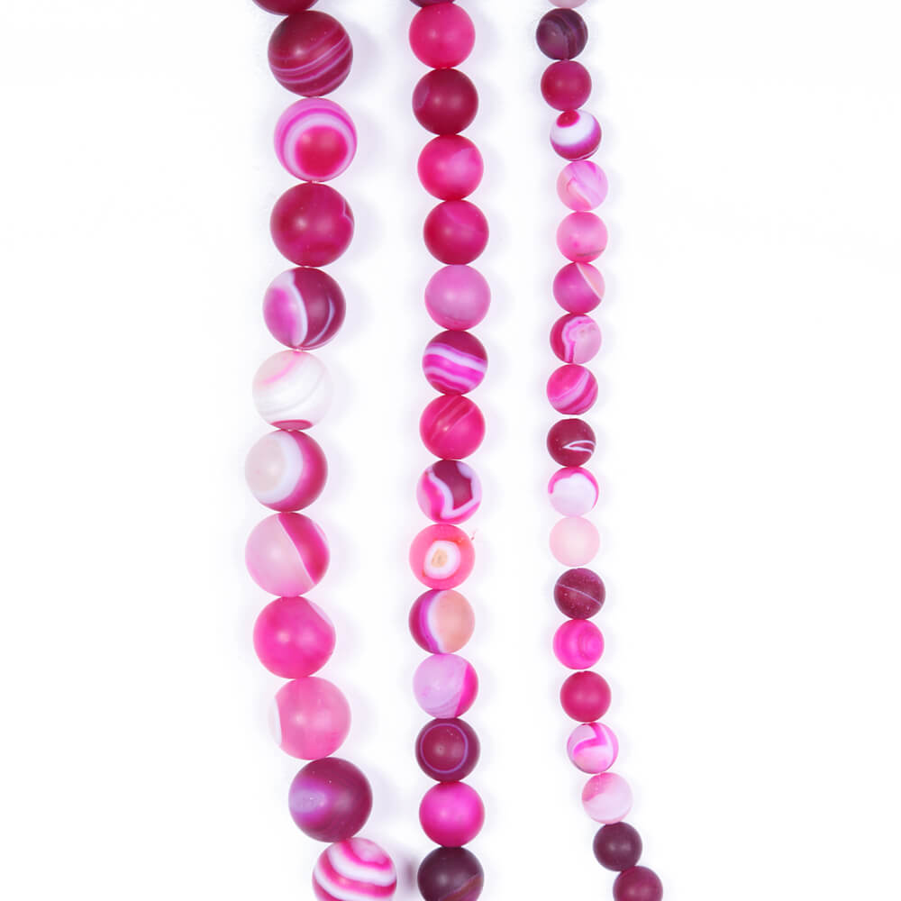 Hot Pink Matte Striped Agate Round Beads