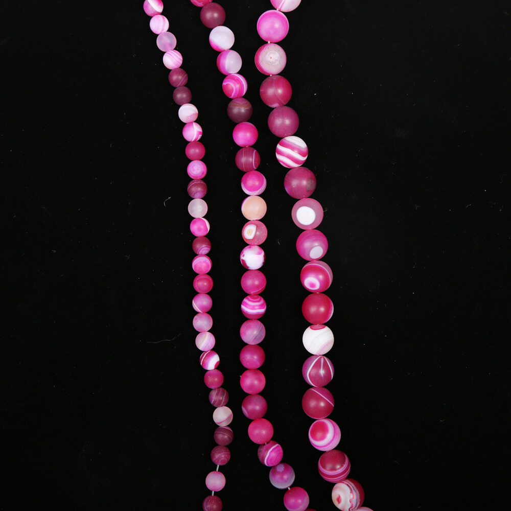 Hot Pink Matte Striped Agate Round Beads