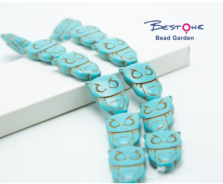 Blue Crackle Howlite Owl Beads Cute Gemstone Bead