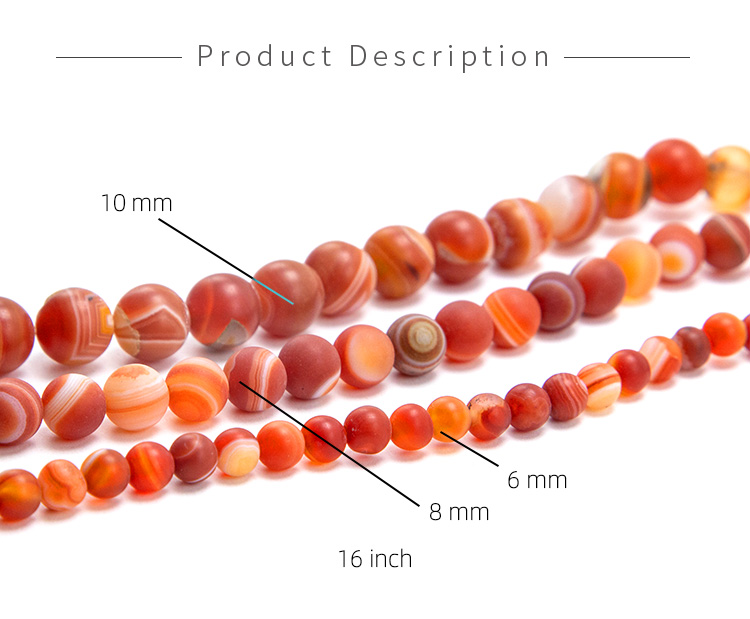 Red Striped Agate Matte Round Beads