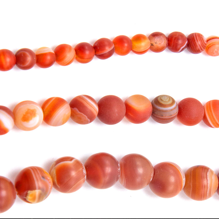 Red Striped Agate Matte Round Beads