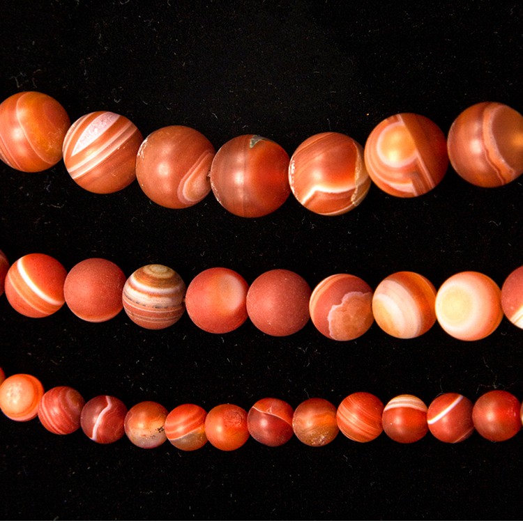 Red Striped Agate Matte Round Beads