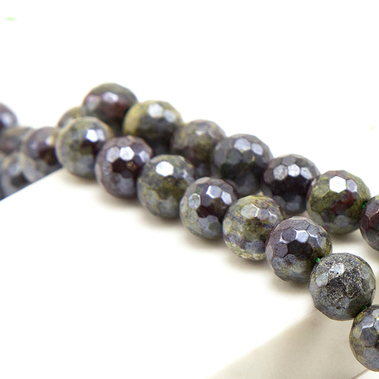 Dragon Blood Stone with Luster Faceted Round Beads