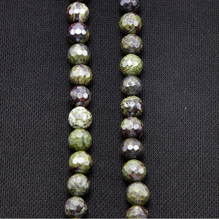 Dragon Blood Stone with Luster Faceted Round Beads