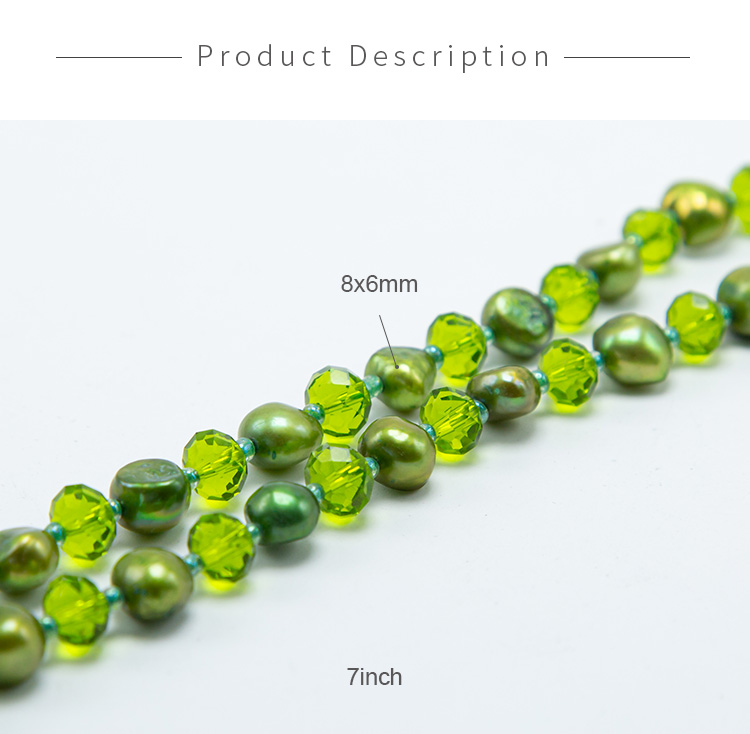 Green Faceted Rondelle Glass Beads and Dyed Pearl Beads