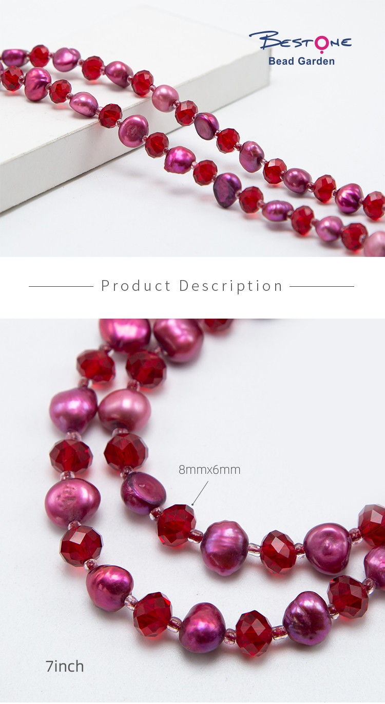 Red Faceted Rondelle Glass Beads and Dyed Pearl Beads