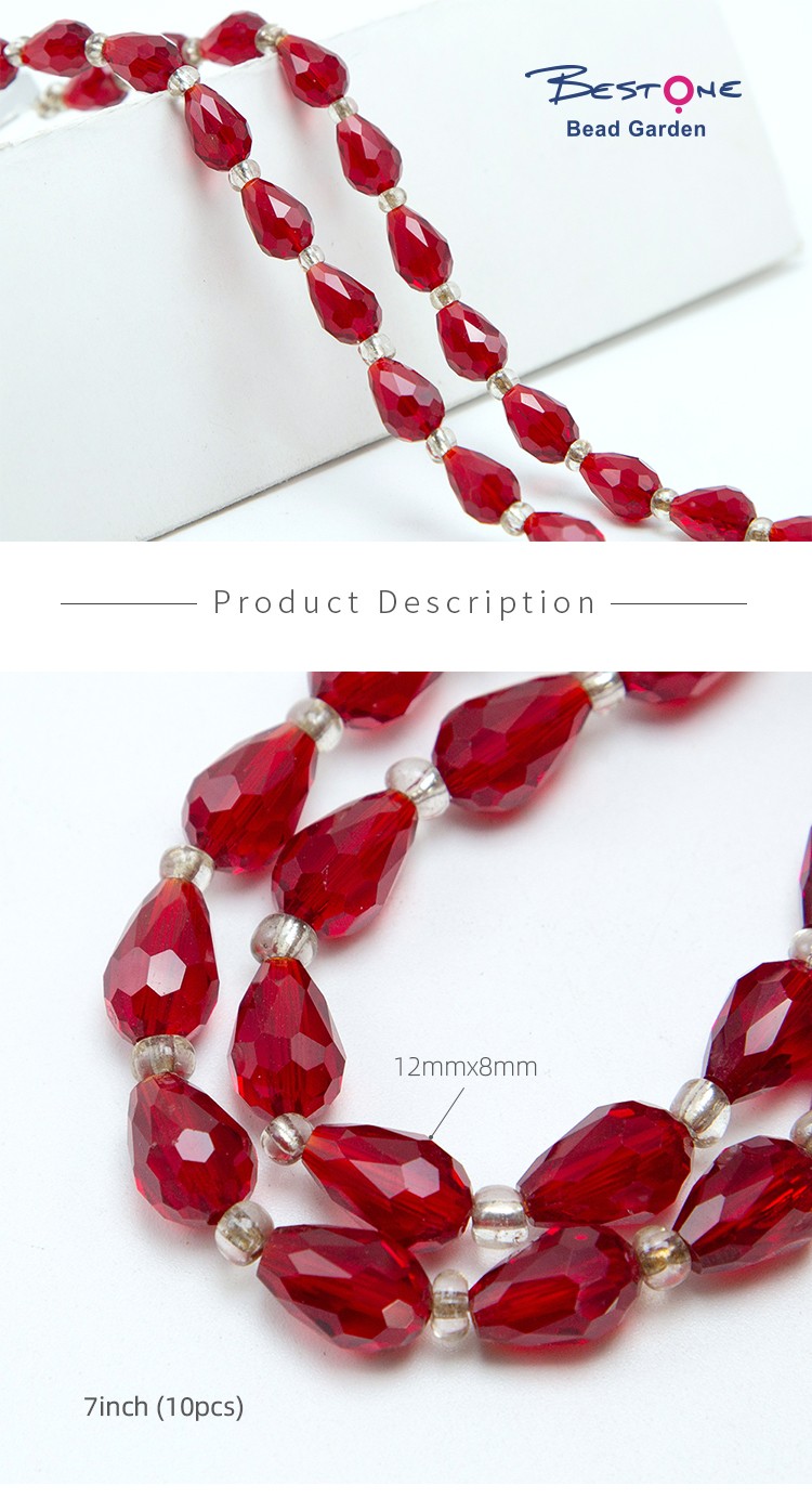 Red Glass Beads Faceted Teardrop Beads