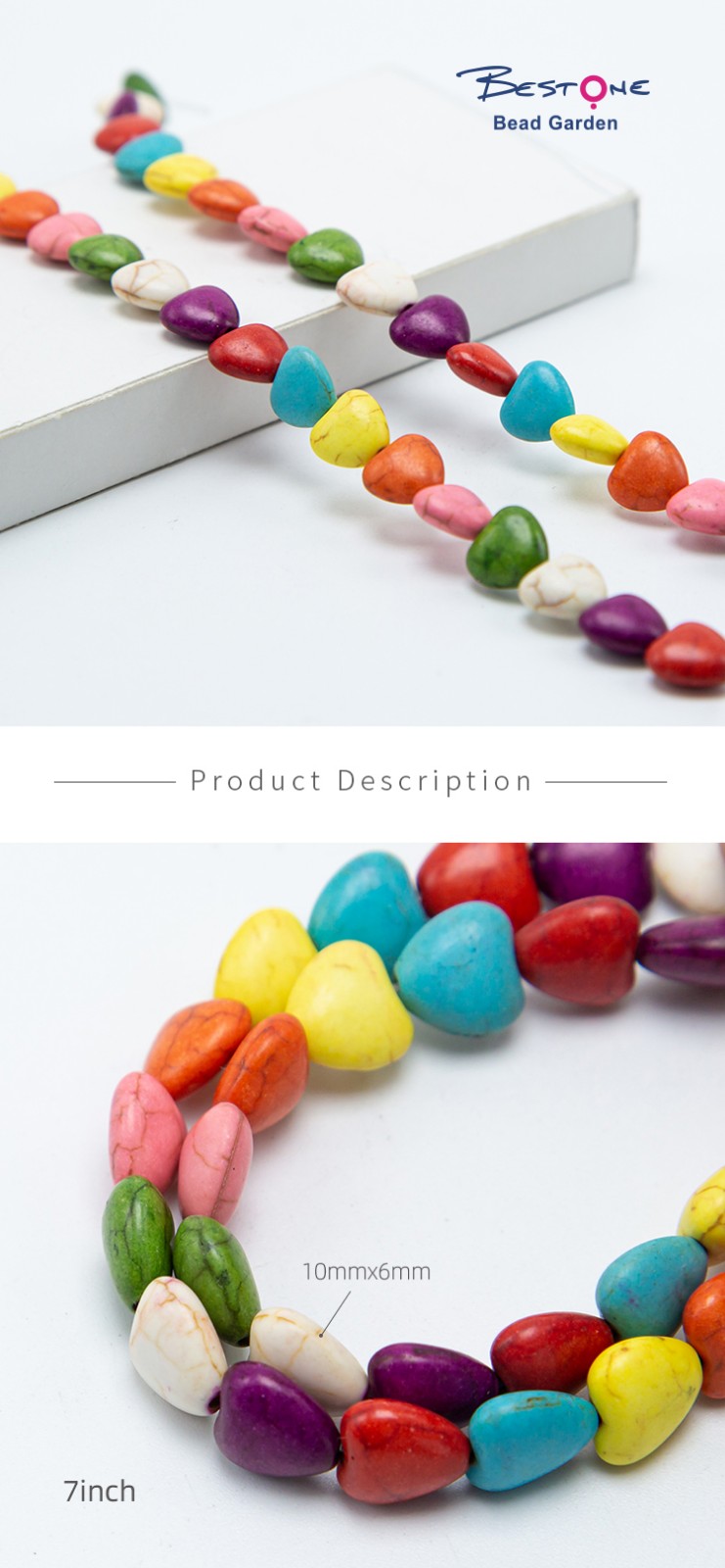 Multi Color Dyed Howlite Heart Beads