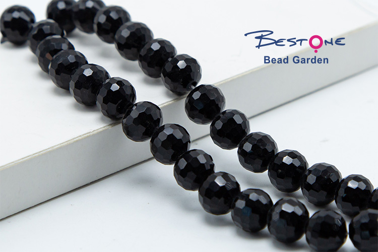 Opaque Black Faceted Round Glass Beads