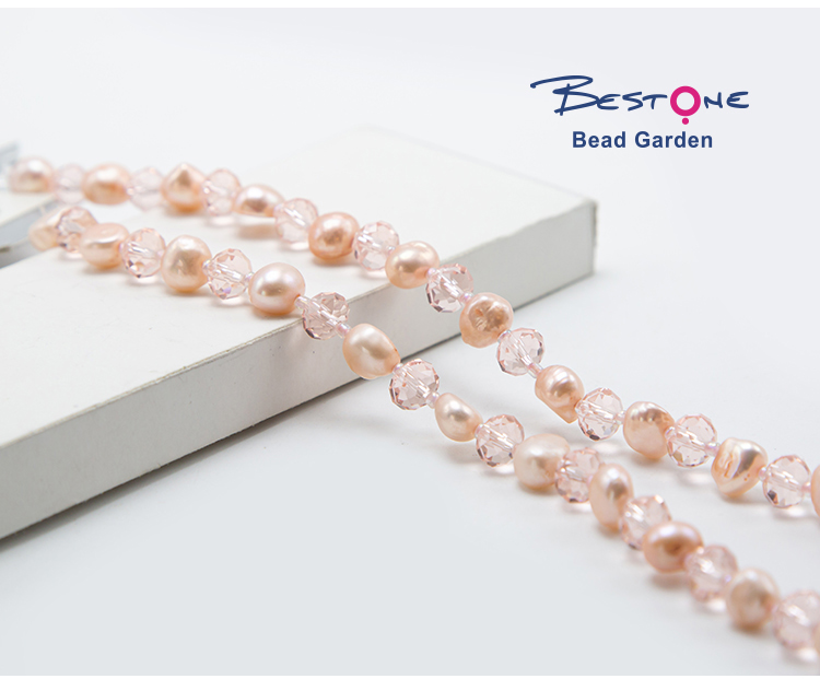 Pink Faceted Rondelle Glass Beads and Dyed Pearl Beads