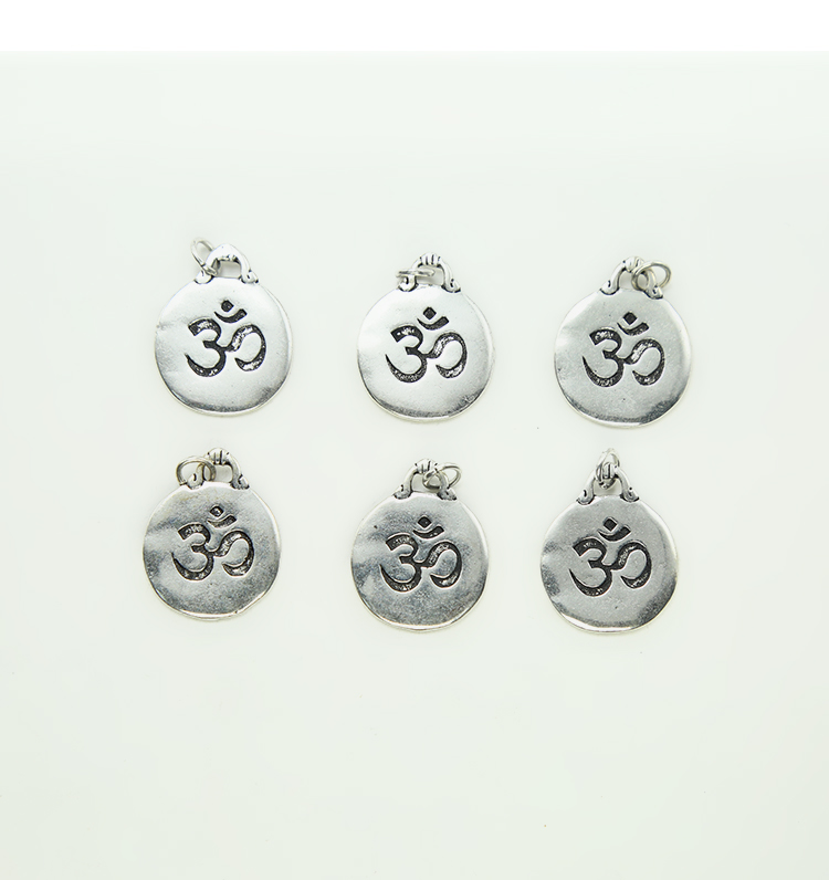 Round Lentil Carved AUM symbol Antique Silver Charm