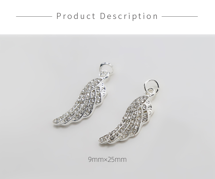 Wing w/Rhinestones Silver Plated Charm