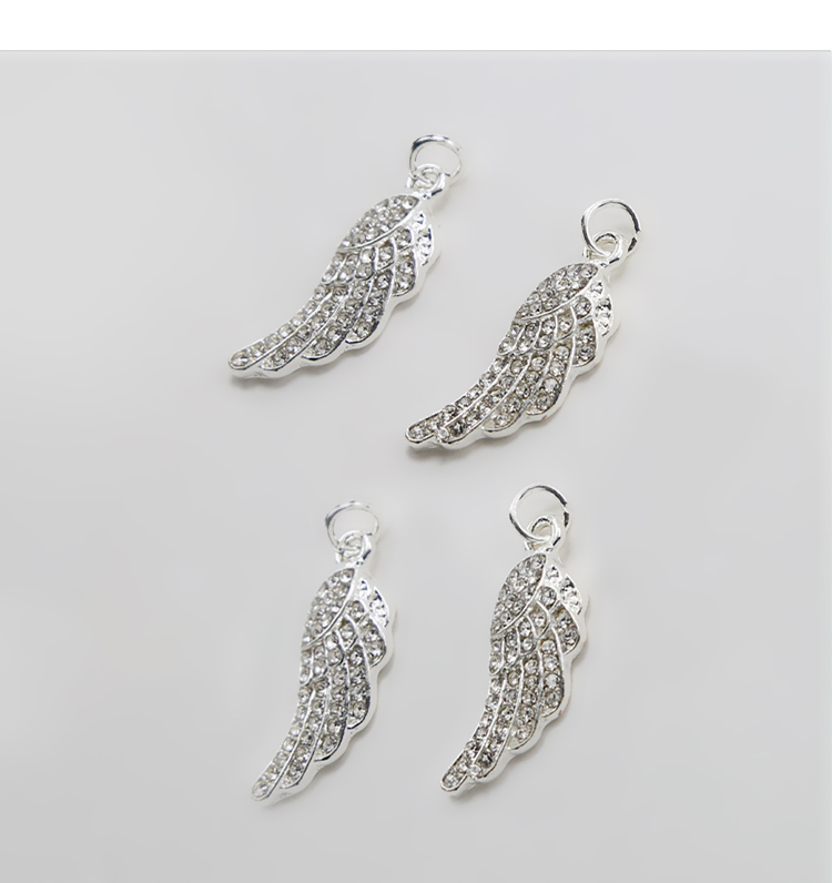 Wing w/Rhinestones Silver Plated Charm