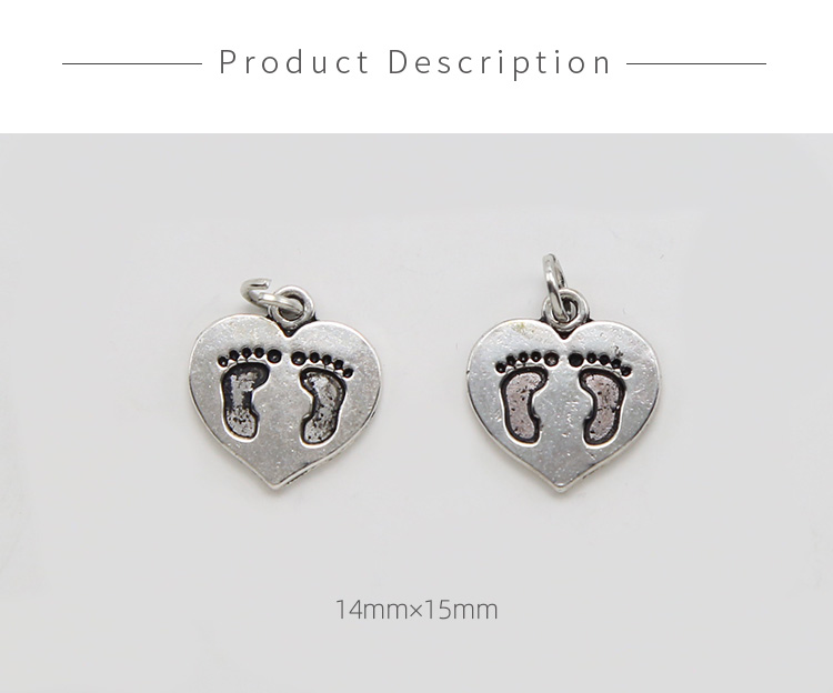 Heart w/Feet Antique Silver Charm