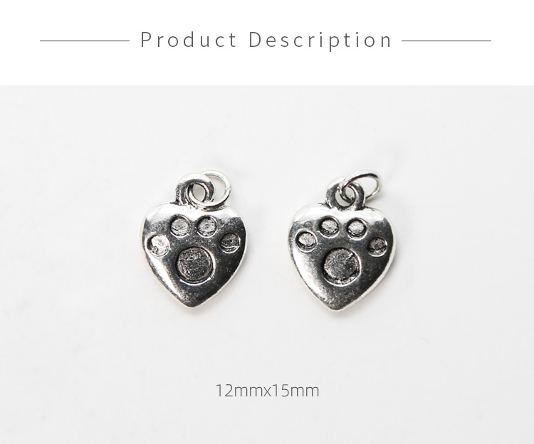 Paw Print Heart Antique Silver Charm