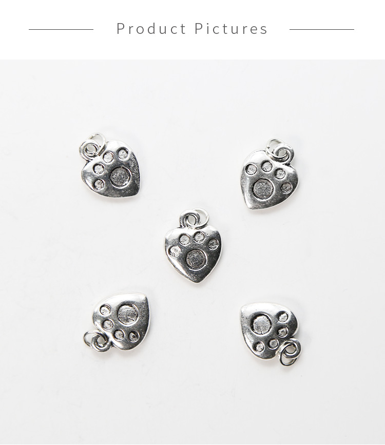 Paw Print Heart Antique Silver Charm