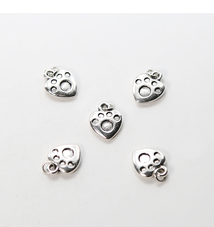 Paw Print Heart Antique Silver Charm