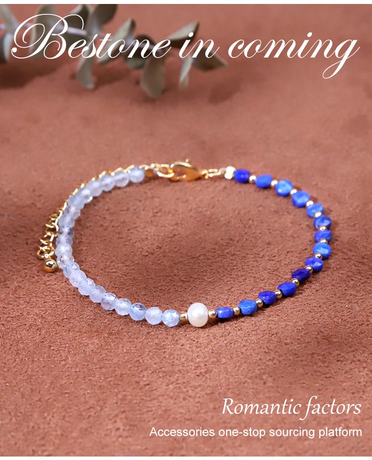 Bracelet - Pearl -4*5mm  Lapis Lazio -3*4mm  Aquamarine - faceted bead -4mm  copper bead - Round bead -2mm-18 5.5cm