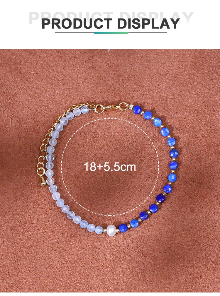 Bracelet - Pearl -4*5mm  Lapis Lazio -3*4mm  Aquamarine - faceted bead -4mm  copper bead - Round bead -2mm-18 5.5cm