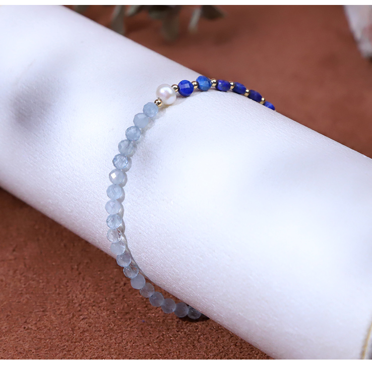 Bracelet - Pearl -4*5mm  Lapis Lazio -3*4mm  Aquamarine - faceted bead -4mm  copper bead - Round bead -2mm-18 5.5cm