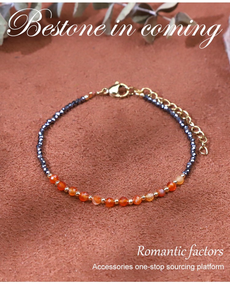 Bracelet - Red agate - faceted bead -3.5mm  Hemitite - faceted bead -2mm  copper bead -2mm-18 4.5cm