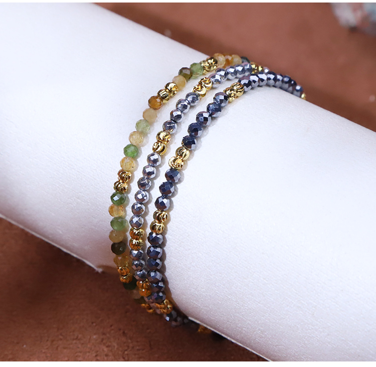 Bracelet - Hemitite - faceted beads - Silver -3mm  copper plated gold flower beads -3mm-18 6cm