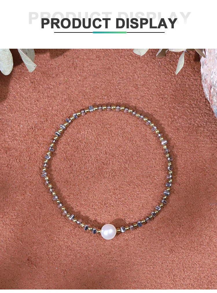 Bracelet - Pearl -7mm  copper bead -2mm  Hemitite - triangle - Silver -2*3mm- elastic rope