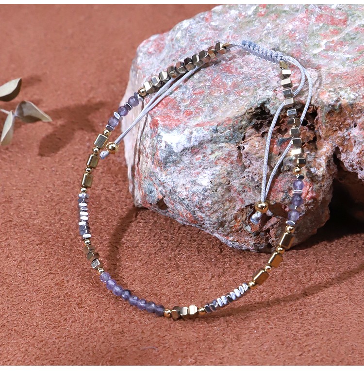 Bracelet - Lapis Lazio - faceted bead -3mm  Hemitite - square - Gold -2*3mm  Hemitite - square - Silver -2*1mm  Hemitite - Triangle bead -3*3mm- Drawstring