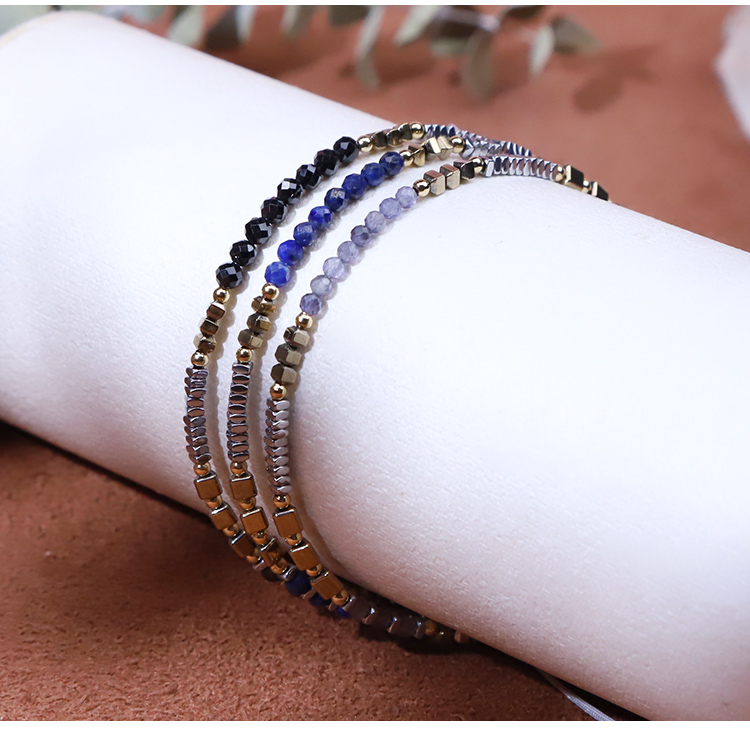 Bracelet - Lapis Lazio - faceted bead -3mm  Hemitite - square - Gold -2*3mm  Hemitite - square - Silver -2*1mm  Hemitite - Triangle bead -3*3mm- Drawstring