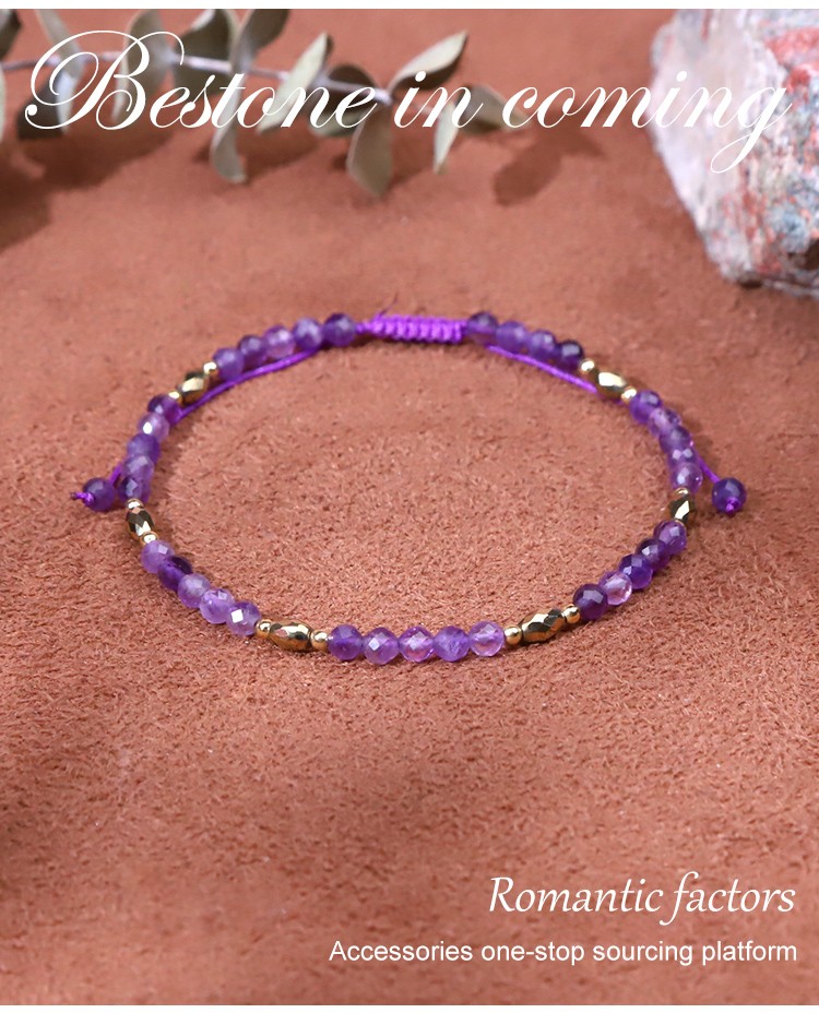 Bracelet - Amethyst - faceted bead -3mm  bead - faceted -3*5mm  copper bead -2mm- Drawstring