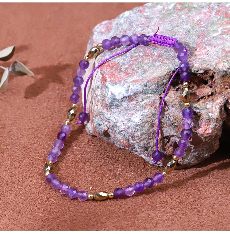 Bracelet - Amethyst - faceted bead -3mm  bead - faceted -3*5mm  copper bead -2mm- Drawstring