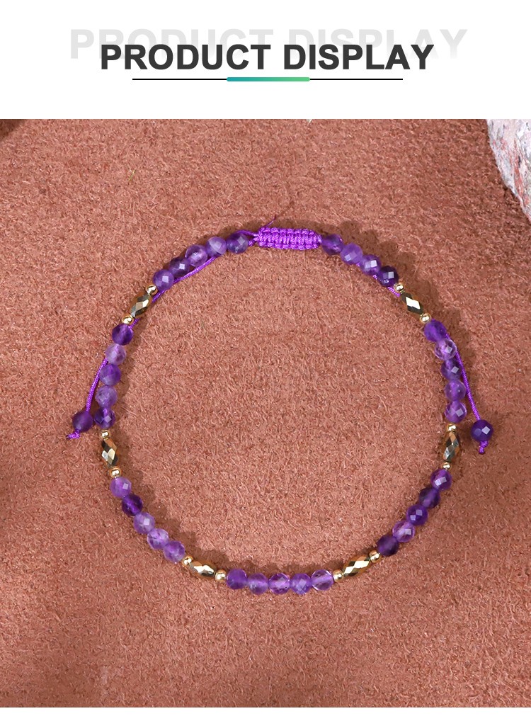 Bracelet - Amethyst - faceted bead -3mm  bead - faceted -3*5mm  copper bead -2mm- Drawstring