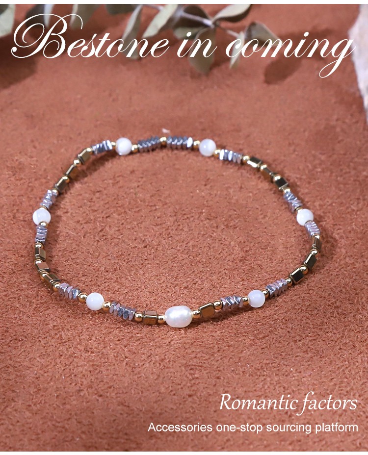 Bracelet - pearl - 4 * 5 mm   material - nib - 3.5 mm square - 2 * 1 mm     stone - stone - GuanZhu - - golden triangle -   3 * 3 mm copper beads - 2 mm - bungee cord