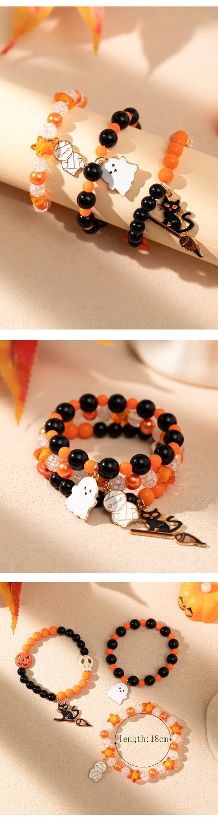 bat ghost pumpkin Halloween bracelet