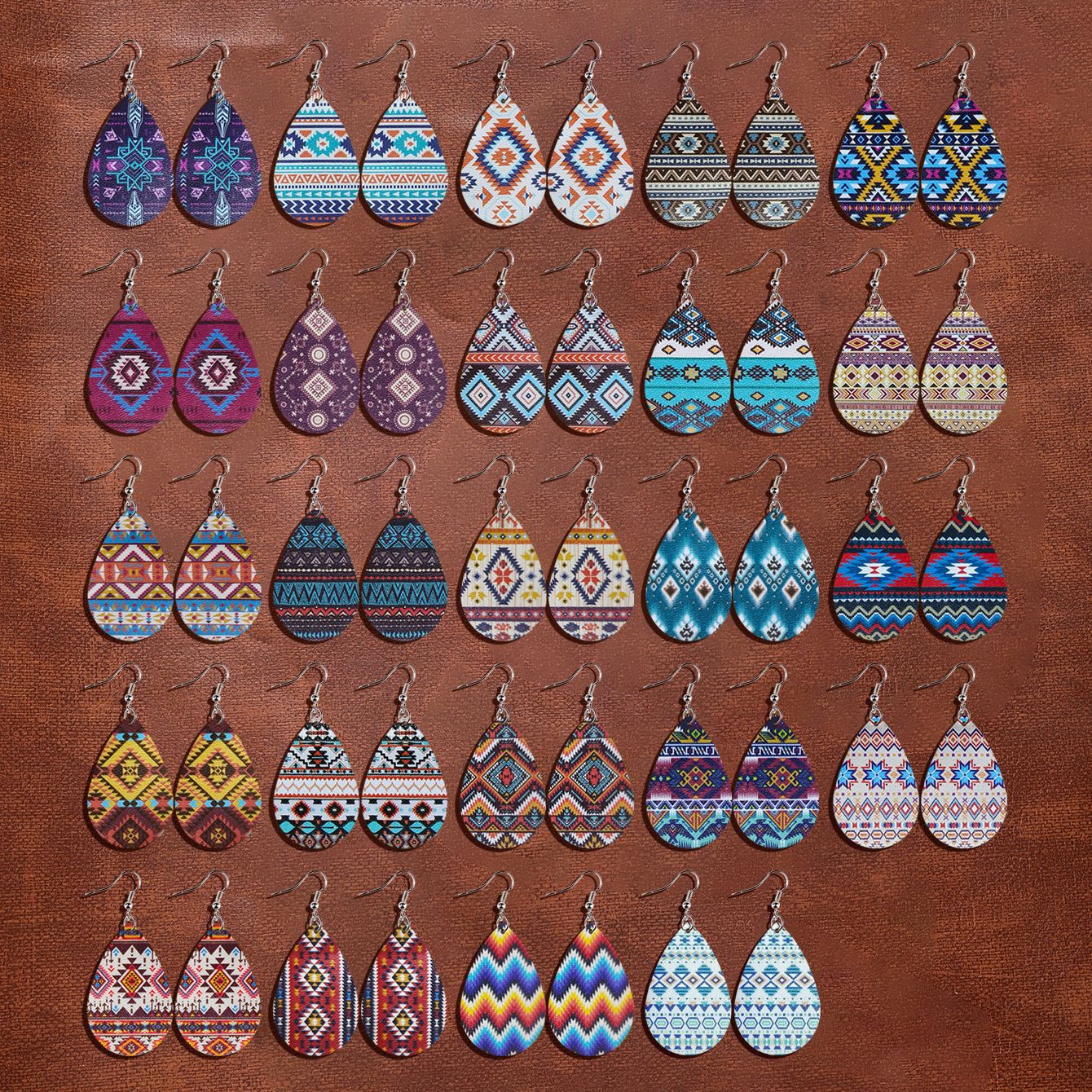 Custom Logo Sublimation Tear Drop Earrings Fashionable PU Leather Design for Bohemian Style Handmade