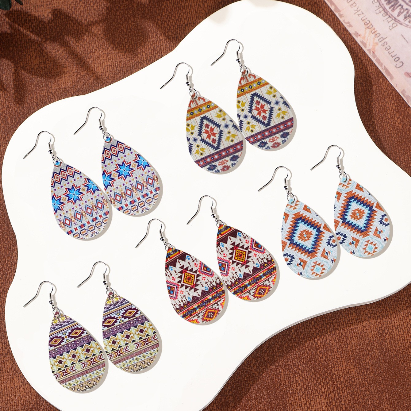 Custom Logo Sublimation Tear Drop Earrings Fashionable PU Leather Design for Bohemian Style Handmade