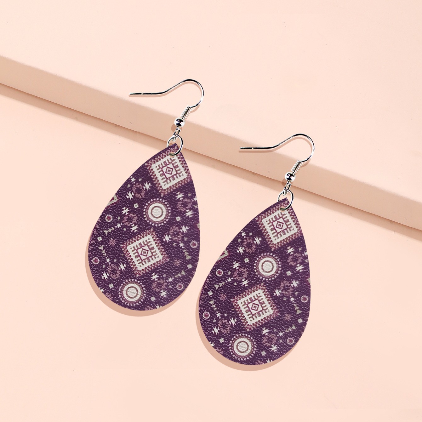 Custom Logo Sublimation Tear Drop Earrings Fashionable PU Leather Design for Bohemian Style Handmade