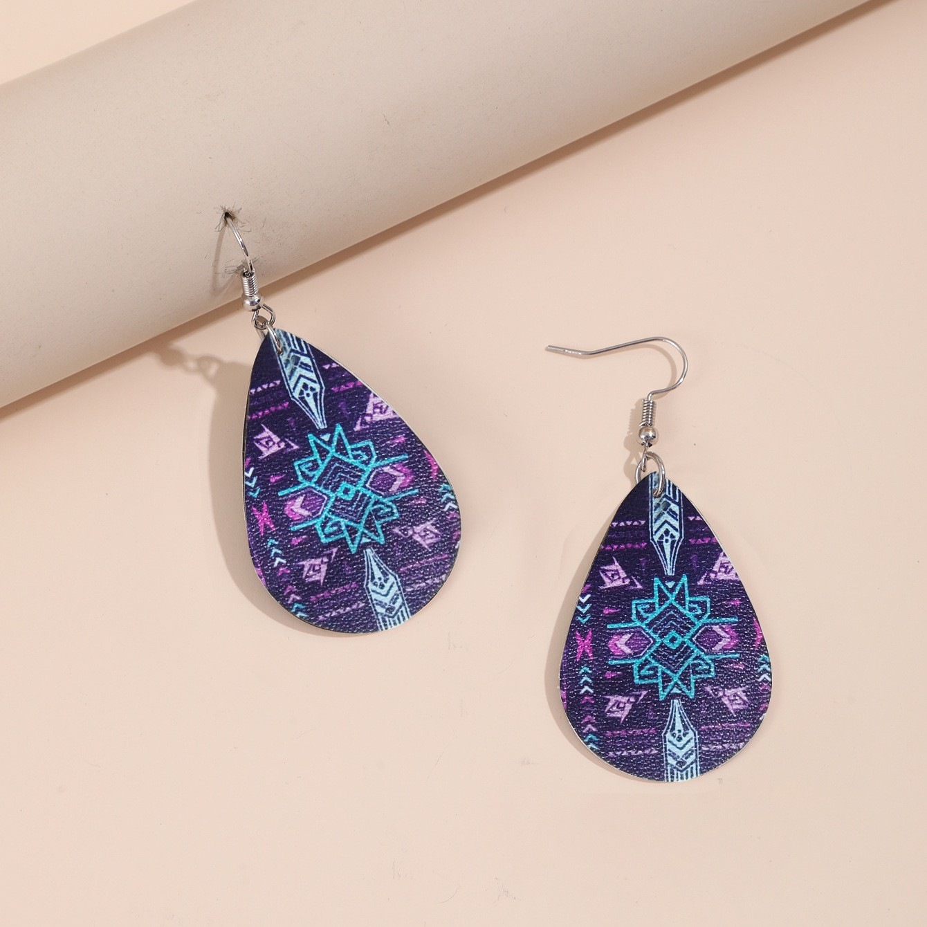 Custom Logo Sublimation Tear Drop Earrings Fashionable PU Leather Design for Bohemian Style Handmade