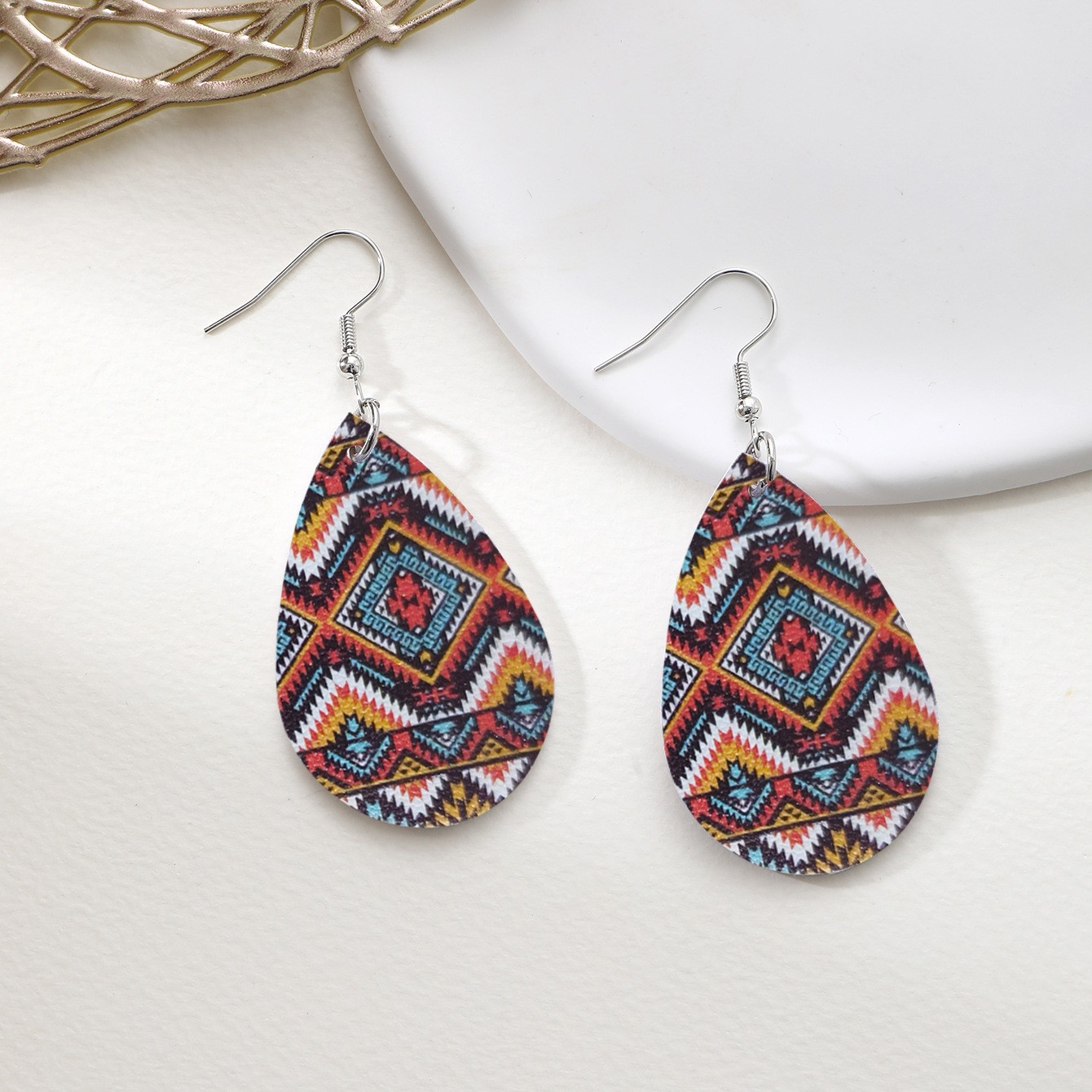 Custom Logo Sublimation Tear Drop Earrings Fashionable PU Leather Design for Bohemian Style Handmade