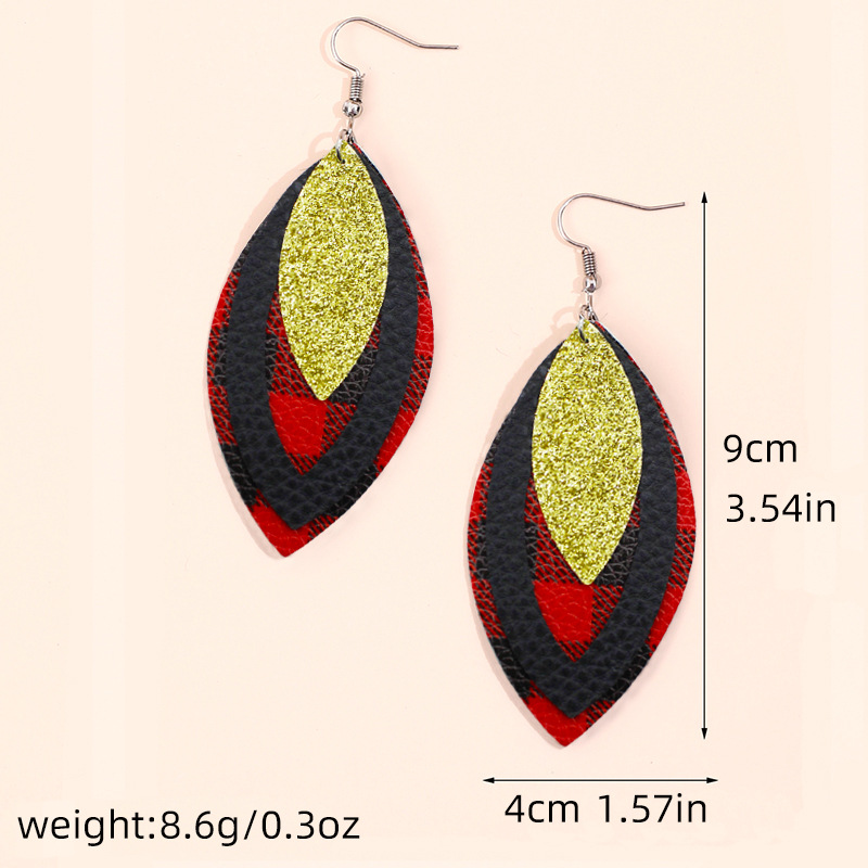 Bestone Hot Colorful Mardi Gras Carnival Leaf Shape Leather Dangle Earrings Layered Shining Mardi Gras Theme Teardrop Earrings