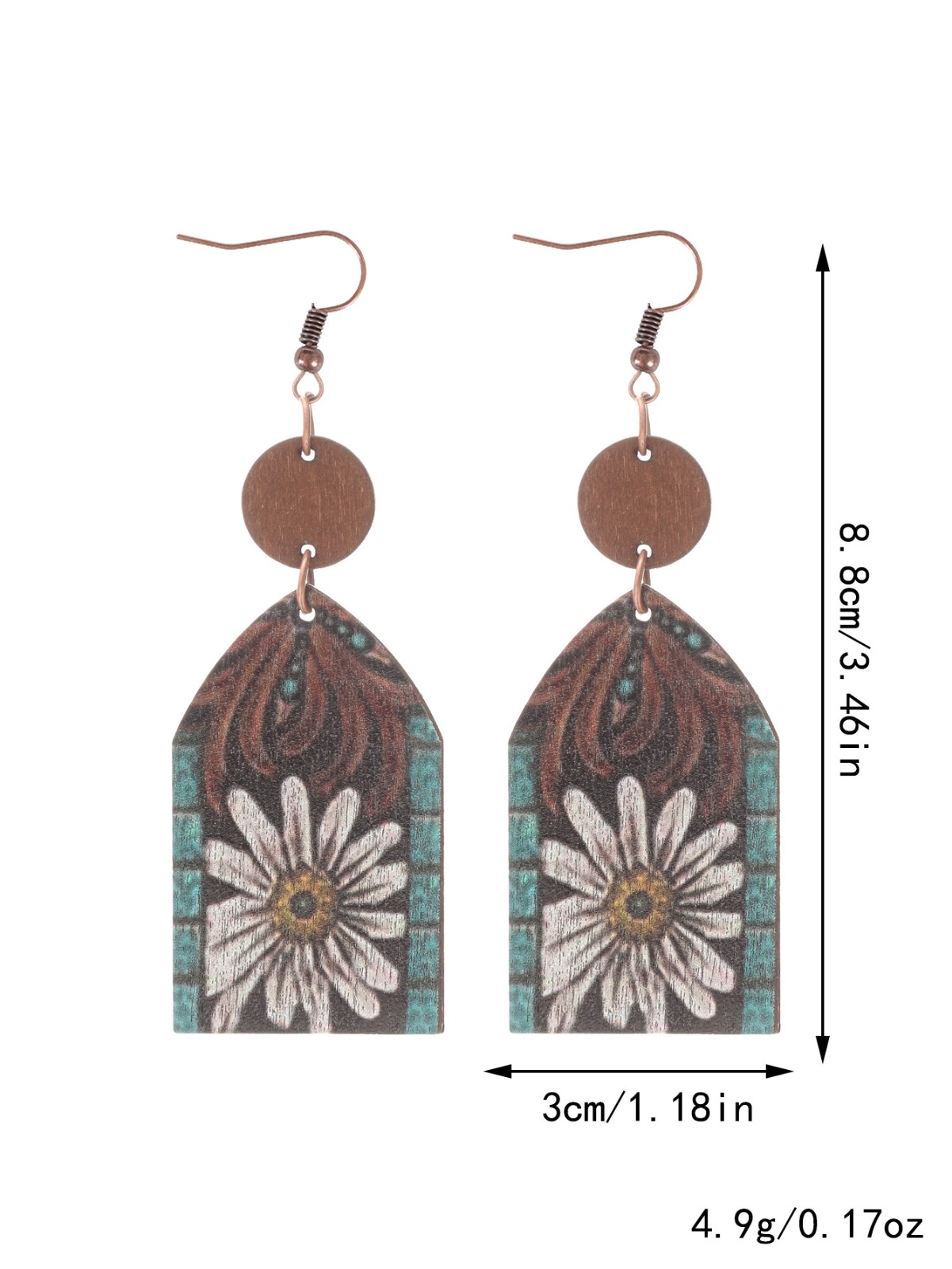 Bestone Western Style Cactus Sunflower Hook Earrings for Women Wooden Western Style Cactus Geometric Pendant Earrings