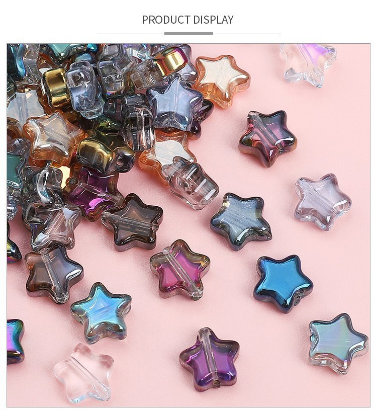 Glass Beads - Transparent Five-Pointed Star Shape - 8mm with 1mm Hole - Pack of 10