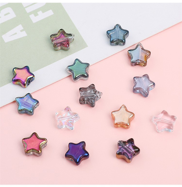 Glass Beads - Transparent Five-Pointed Star Shape - 8mm with 1mm Hole - Pack of 10