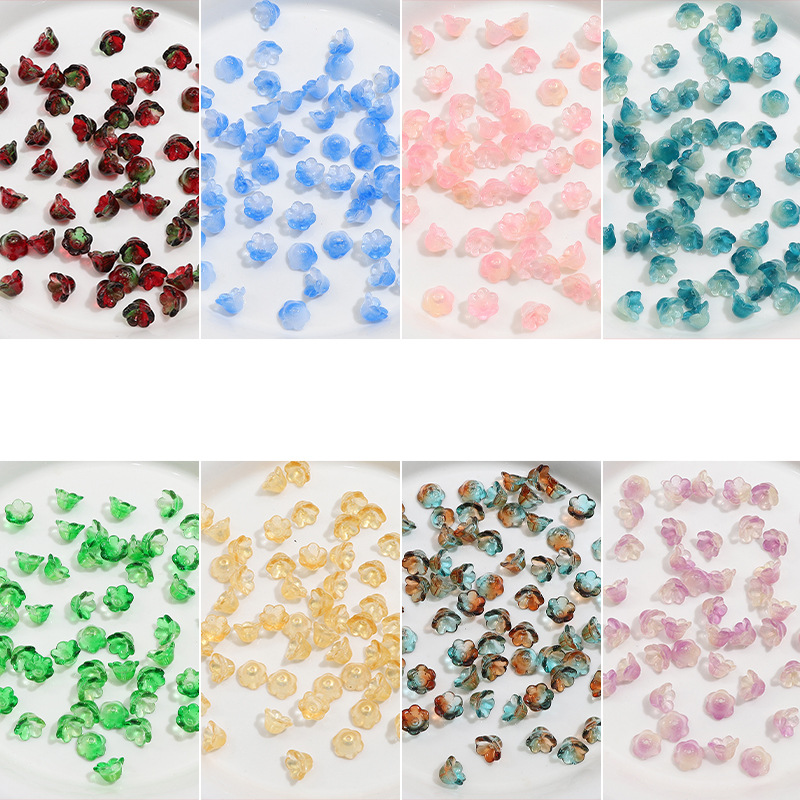 Glass Bead Flower Holders - Fresh Green Color - 12x7mm Size with 1mm Hole - 10 Pieces Per Pack