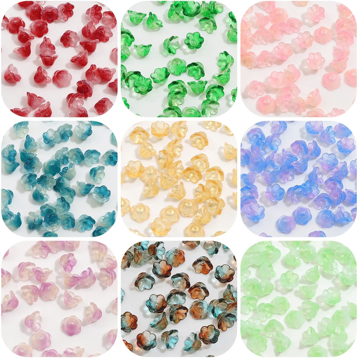 Glass Bead Flower Holders - Fresh Green Color - 12x7mm Size with 1mm Hole - 10 Pieces Per Pack