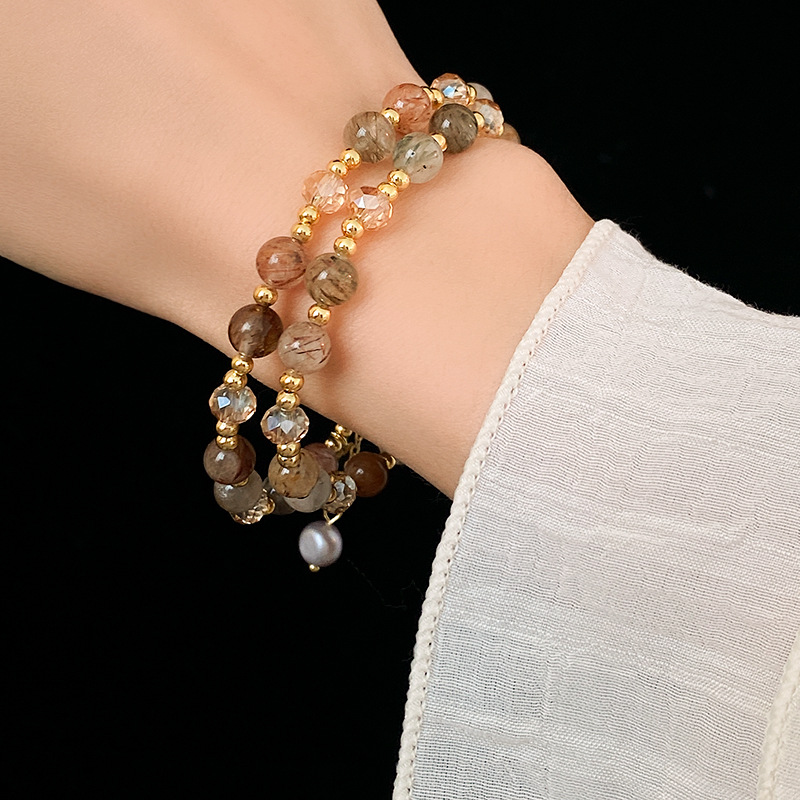 Vintage Crystal Stone Beads Baroque Pearl Bracelets Chinese Style Portrait Pendant Bracelet Bangle