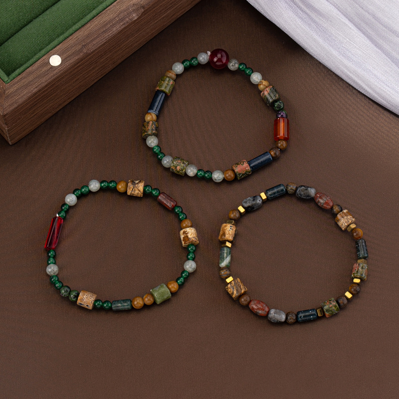 New Design Natural Stone Unakite Elastic Beaded Bracelet Set for Men Jewelry