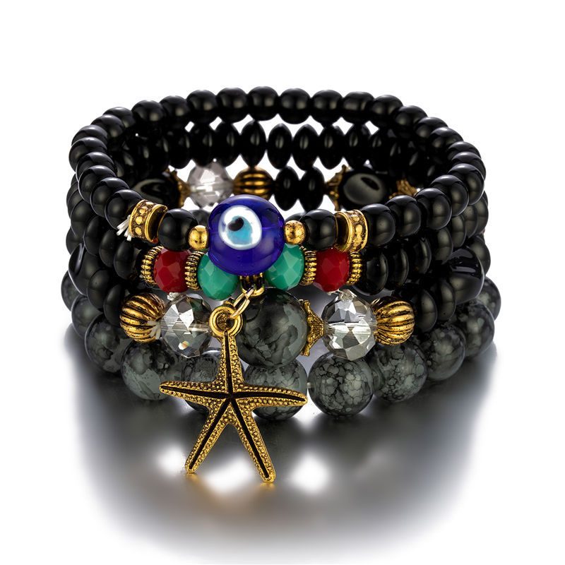 Bohemian Chic Mixed with Metal Starfish and Evil Eye Accessories Bracelet