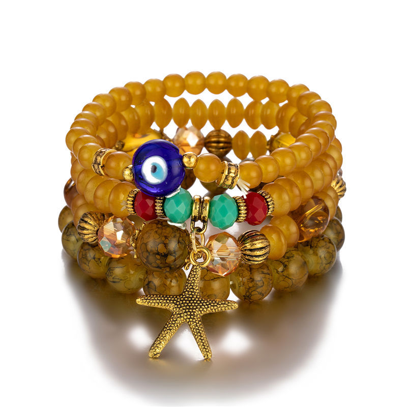 Bohemian Chic Mixed with Metal Starfish and Evil Eye Accessories Bracelet