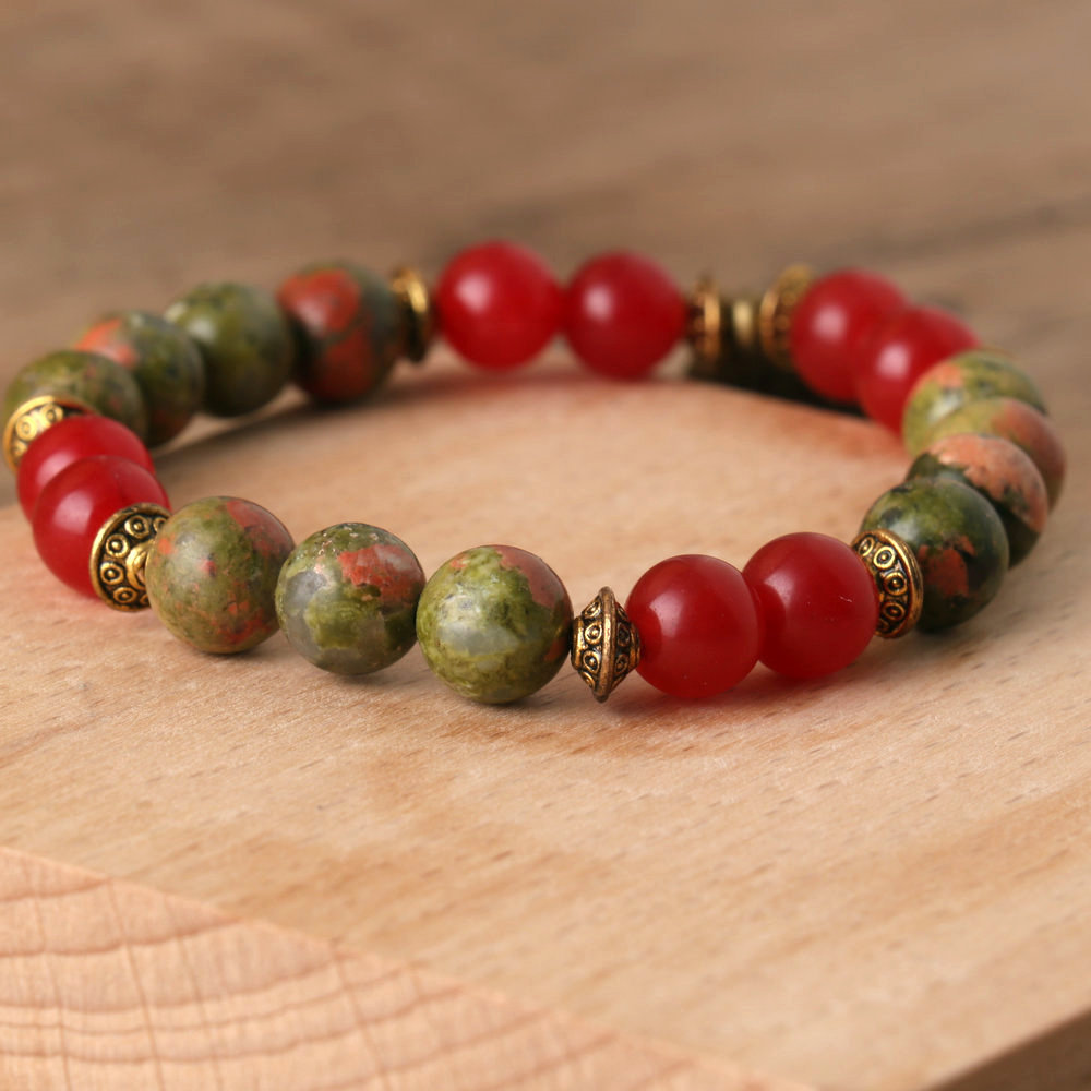 Natural Stone Bead Bracelet with Lotus Pendant for Yoga and Meditation